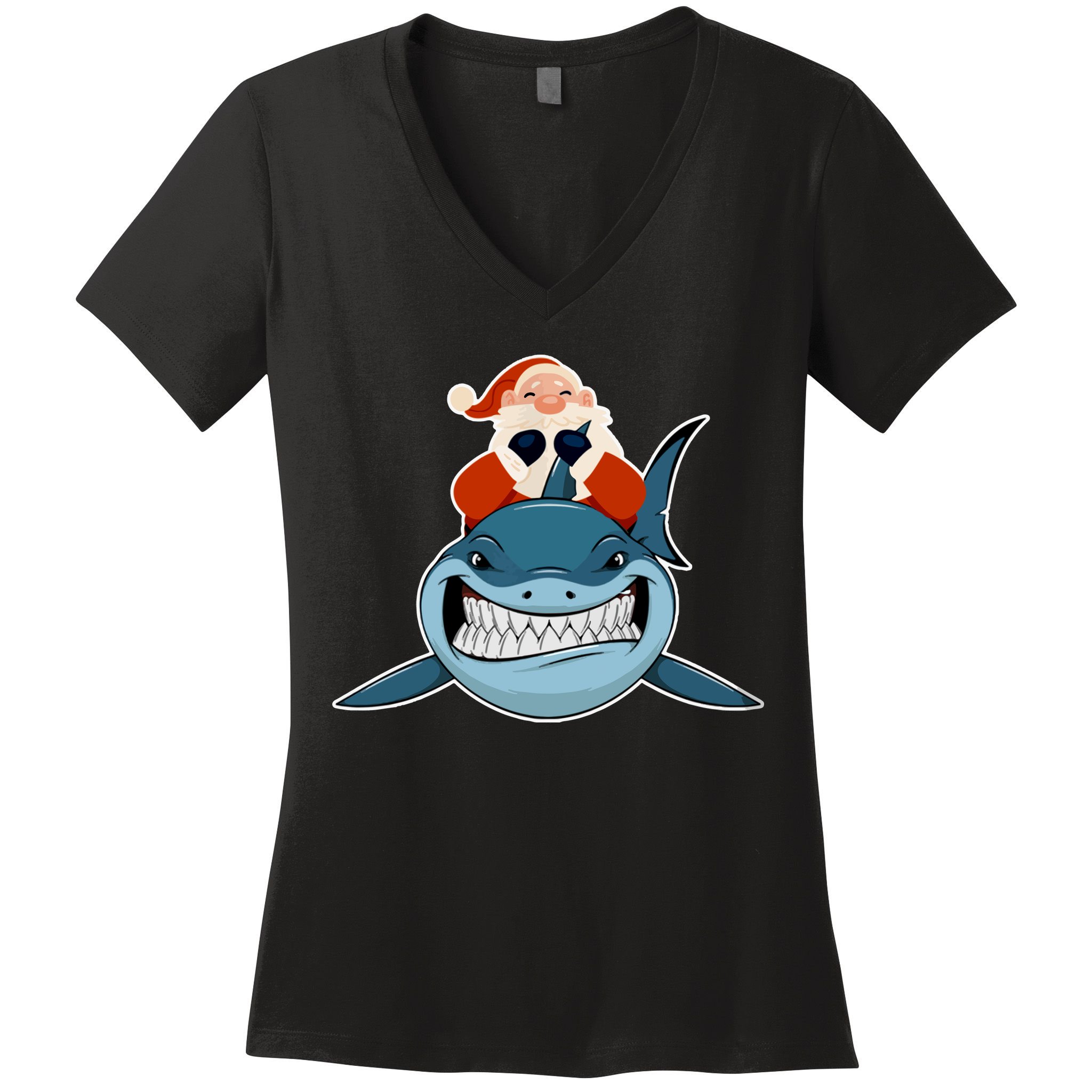 Santa Riding Shark Christmas Shark Women's V-Neck T-Shirt