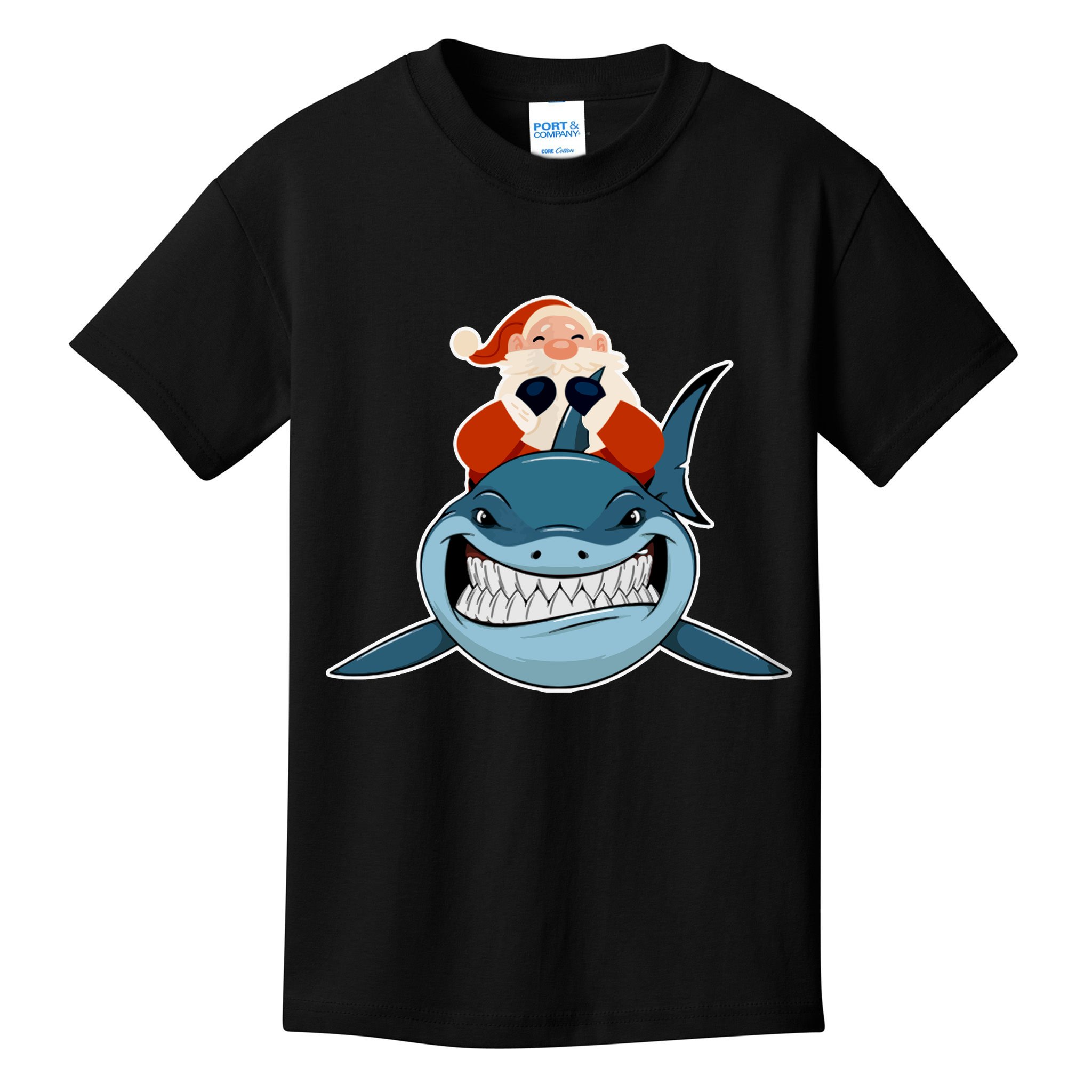 Santa Riding Shark Christmas Shark Kids T-Shirt