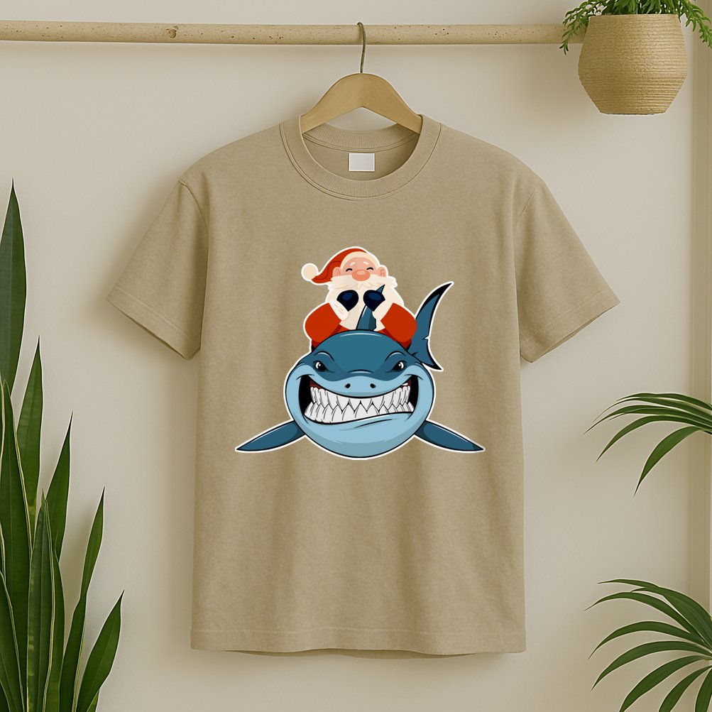 Santa Riding Shark Christmas Shark T-Shirt