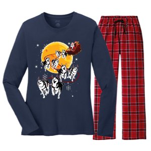 Santa Ride Sleigh Siberian Husky Christmas Dog Lover Gift Women's Long Sleeve Flannel Pajama Set 