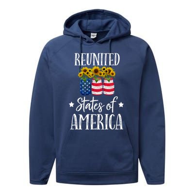 Sunflower Reunited States Of America Gift Performance Fleece Hoodie