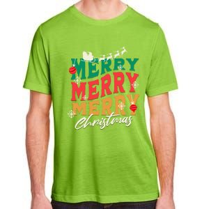 Santa Reindeer Snowflakes Cute Gift Merry Merry Merry Christmas Adult ChromaSoft Performance T-Shirt