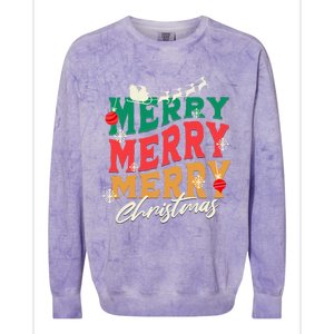 Santa Reindeer Snowflakes Cute Gift Merry Merry Merry Christmas Colorblast Crewneck Sweatshirt