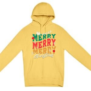 Santa Reindeer Snowflakes Cute Gift Merry Merry Merry Christmas Premium Pullover Hoodie