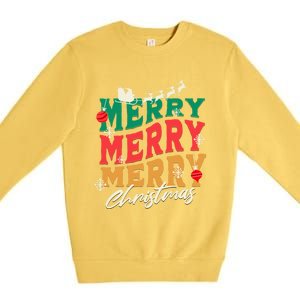 Santa Reindeer Snowflakes Cute Gift Merry Merry Merry Christmas Premium Crewneck Sweatshirt