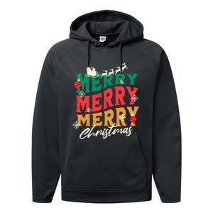 Santa Reindeer Snowflakes Cute Gift Merry Merry Merry Christmas Performance Fleece Hoodie