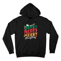 Santa Reindeer Snowflakes Cute Gift Merry Merry Merry Christmas Hoodie