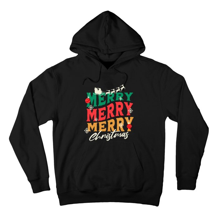 Santa Reindeer Snowflakes Cute Gift Merry Merry Merry Christmas Hoodie