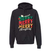 Santa Reindeer Snowflakes Cute Gift Merry Merry Merry Christmas Premium Hoodie