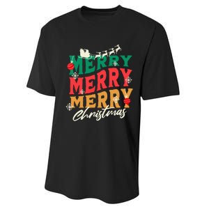 Santa Reindeer Snowflakes Cute Gift Merry Merry Merry Christmas Performance Sprint T-Shirt