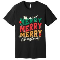 Santa Reindeer Snowflakes Cute Gift Merry Merry Merry Christmas Premium T-Shirt