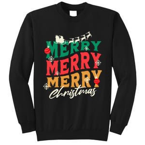 Santa Reindeer Snowflakes Cute Gift Merry Merry Merry Christmas Tall Sweatshirt