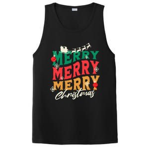 Santa Reindeer Snowflakes Cute Gift Merry Merry Merry Christmas PosiCharge Competitor Tank