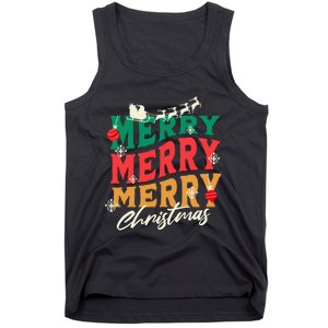 Santa Reindeer Snowflakes Cute Gift Merry Merry Merry Christmas Tank Top