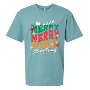 Santa Reindeer Snowflakes Cute Gift Merry Merry Merry Christmas Sueded Cloud Jersey T-Shirt