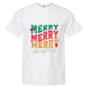 Santa Reindeer Snowflakes Cute Gift Merry Merry Merry Christmas Garment-Dyed Heavyweight T-Shirt