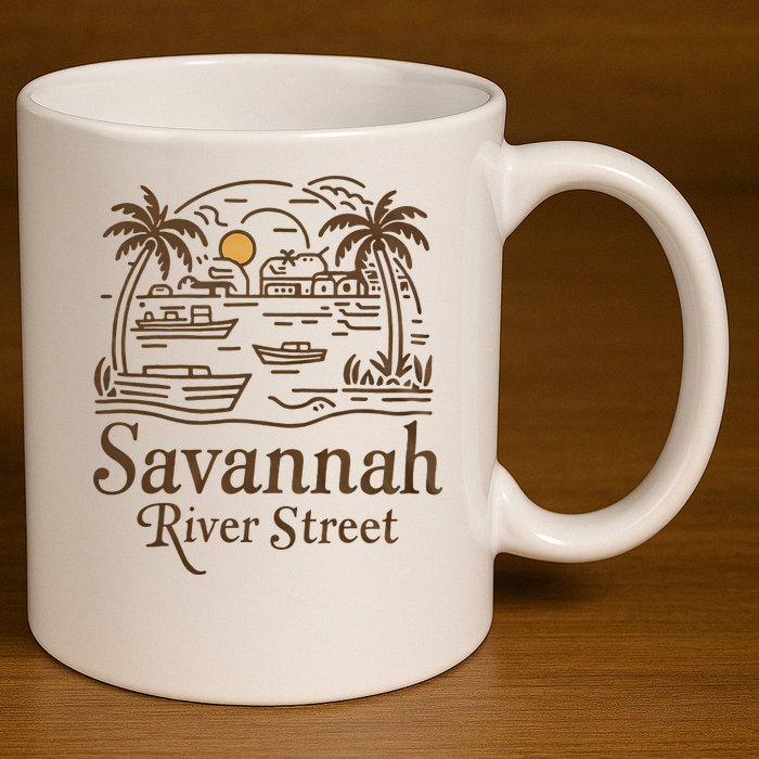 Savannah River Street Georgia Souvenir 11oz C Handle Ceramic Mug