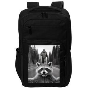 Scared Raccoon Selfie With Sasquatch Bigfoot  Funny Raccoon Impact Tech Backpack