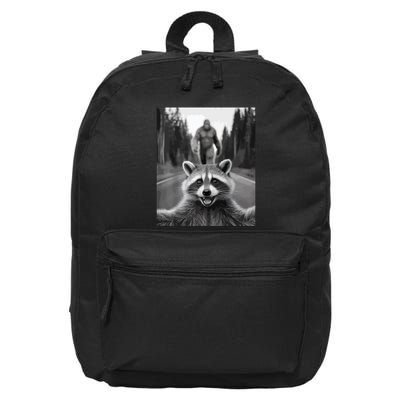 Scared Raccoon Selfie With Sasquatch Bigfoot  Funny Raccoon 16 in Basic Backpack
