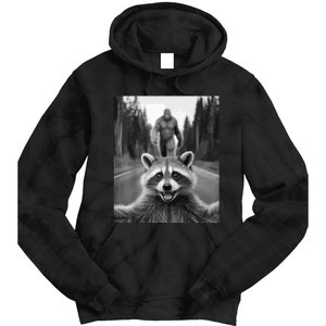 Scared Raccoon Selfie With Sasquatch Bigfoot  Funny Raccoon Tie Dye Hoodie