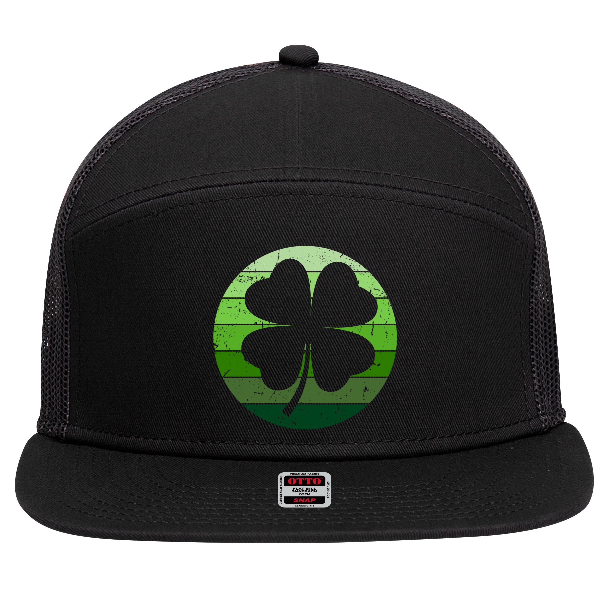 Shamrock Retro Sunset Lucky Leaf 7 Panel Mesh Trucker Snapback Hat