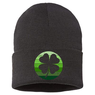 Shamrock Retro Sunset Lucky Leaf Sustainable Knit Beanie
