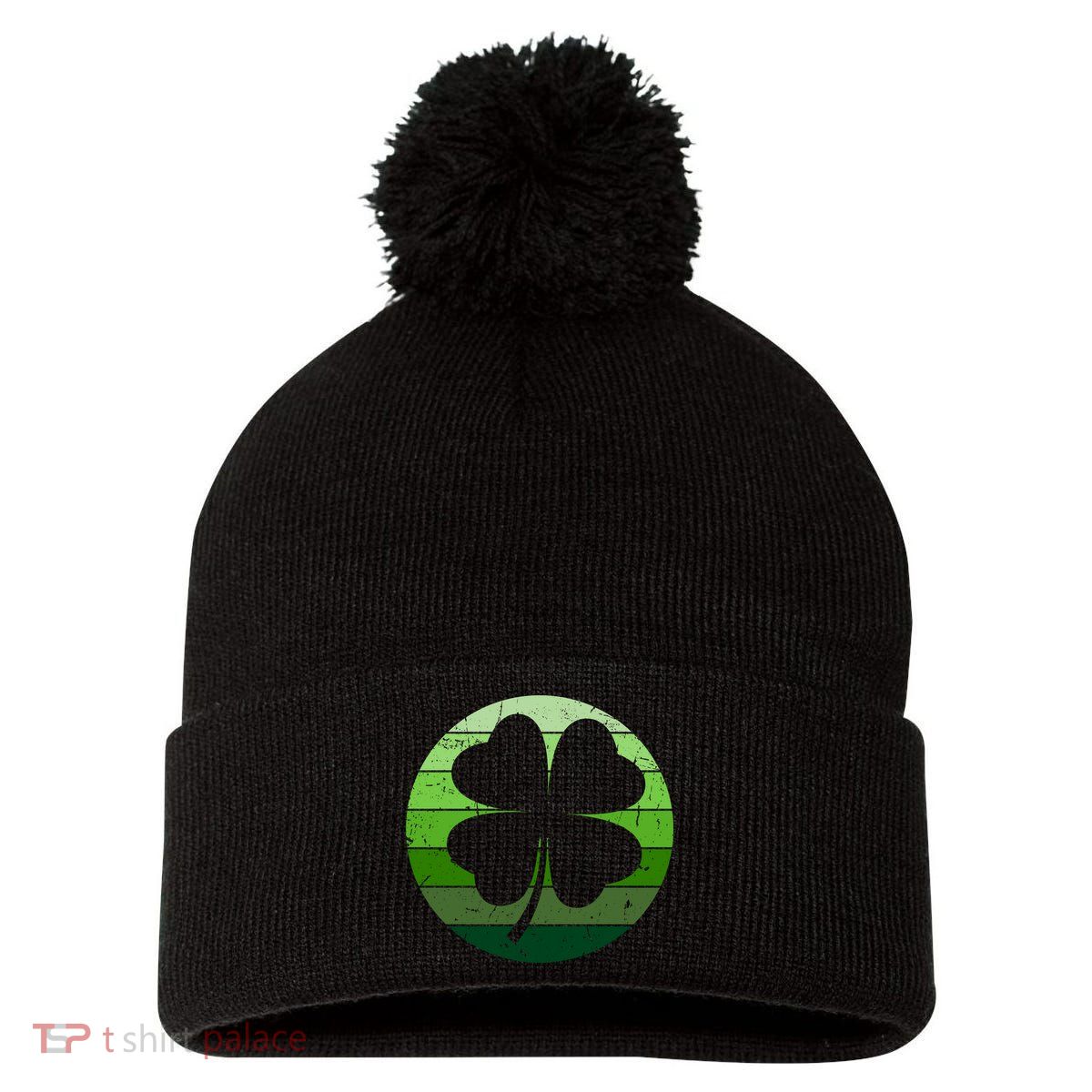Shamrock Retro Sunset Lucky Leaf Pom Pom 12in Knit Beanie