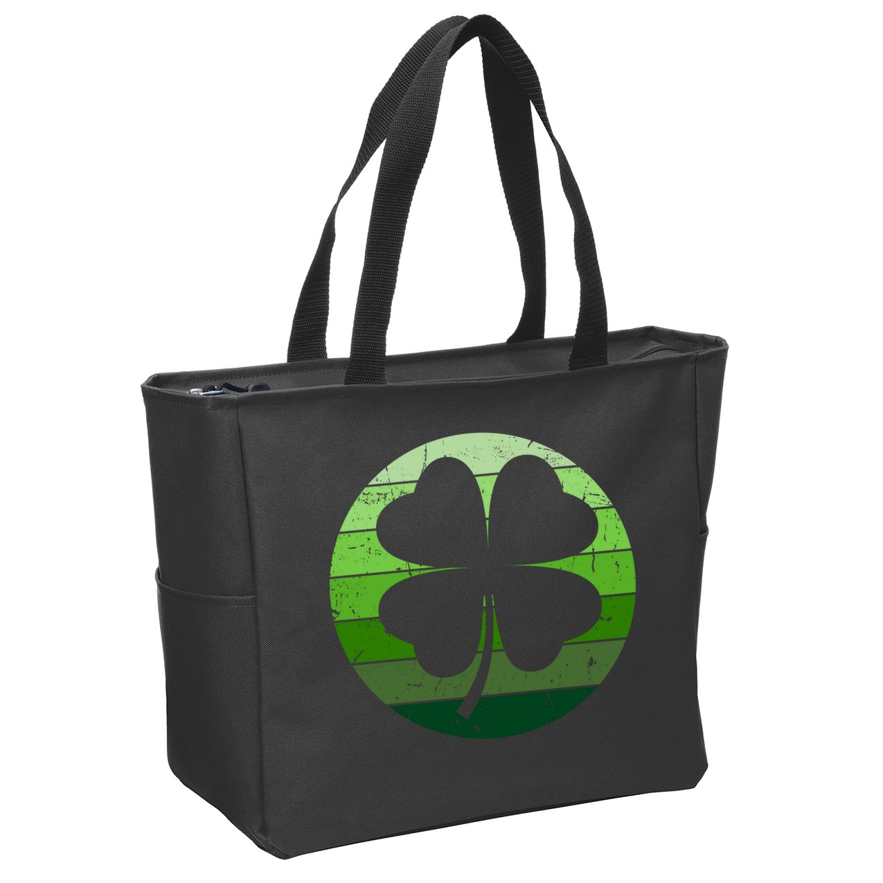 Shamrock Retro Sunset Lucky Leaf Zip Tote Bag
