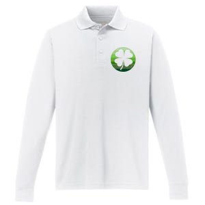 Shamrock Retro Sunset Lucky Leaf Performance Long Sleeve Polo