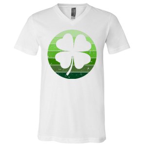 Shamrock Retro Sunset Lucky Leaf V-Neck T-Shirt