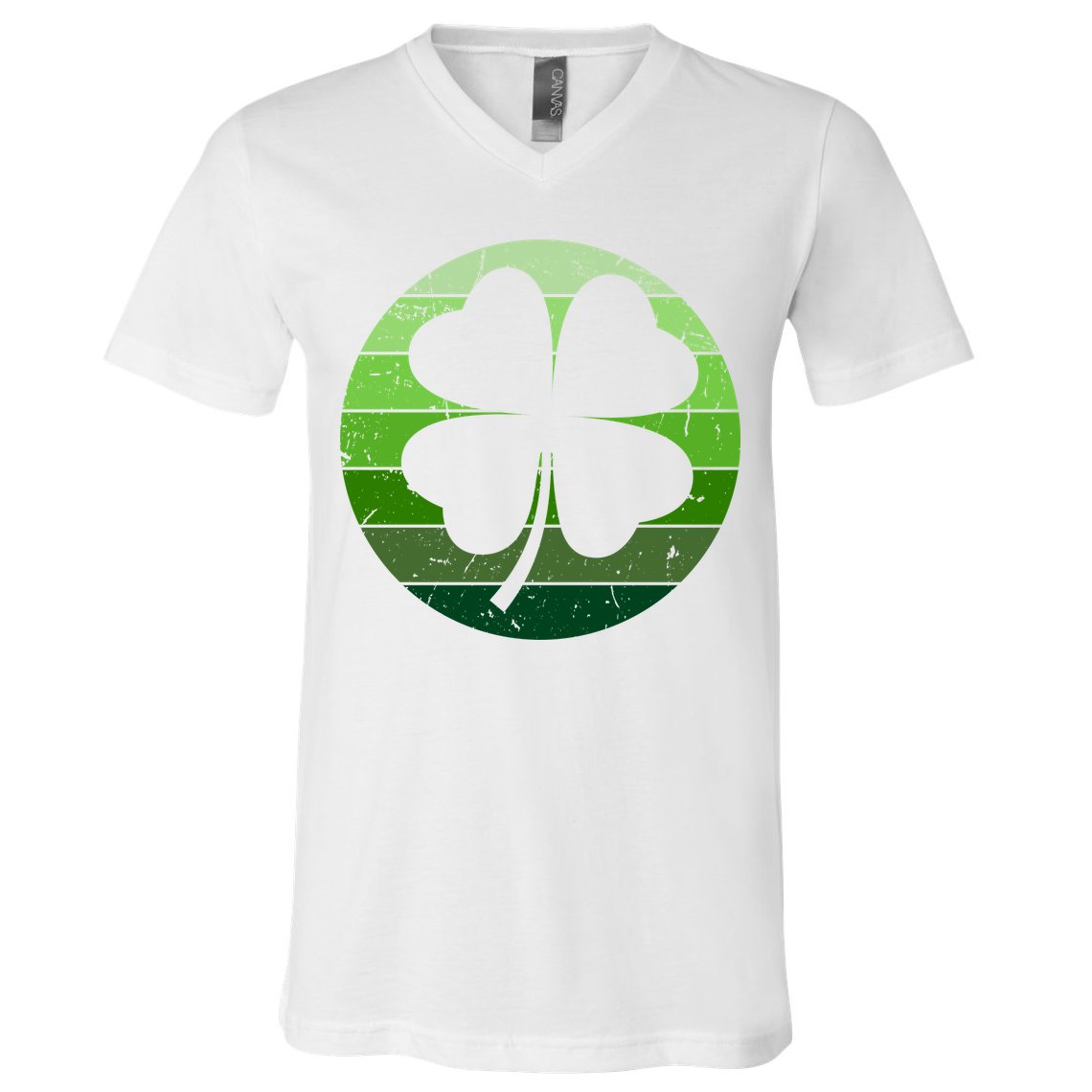 Shamrock Retro Sunset Lucky Leaf V-Neck T-Shirt