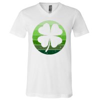 Shamrock Retro Sunset Lucky Leaf V-Neck T-Shirt