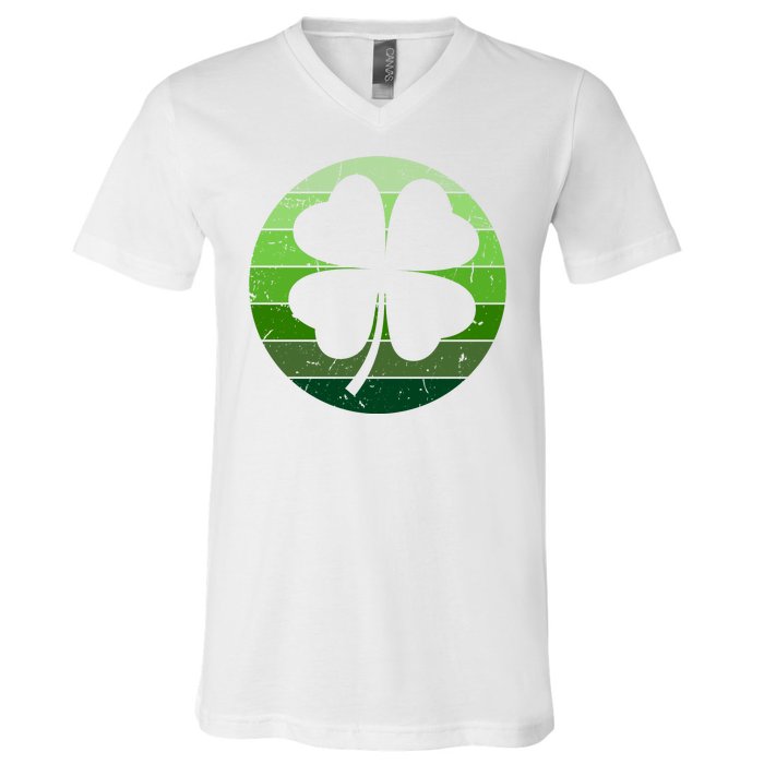 Shamrock Retro Sunset Lucky Leaf V-Neck T-Shirt