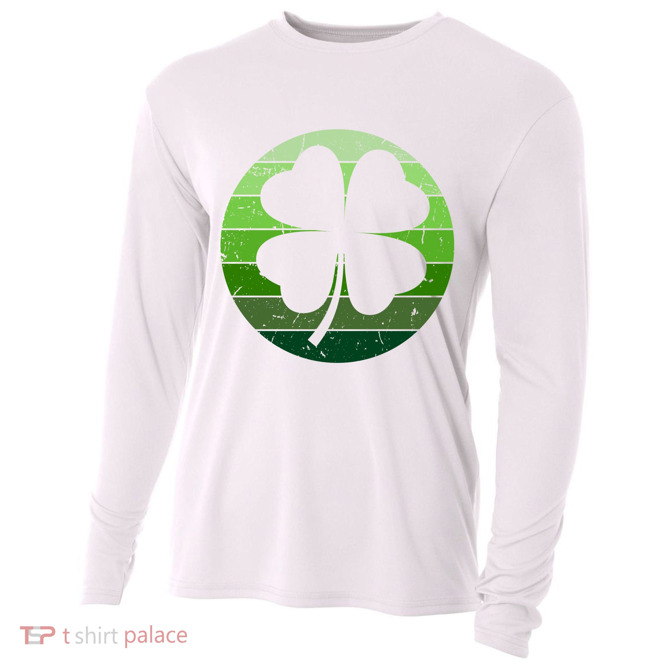 Shamrock Retro Sunset Lucky Leaf Cooling Performance Long Sleeve Crew