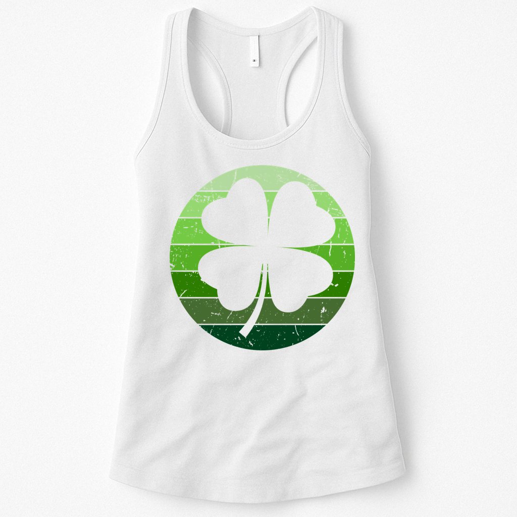 Shamrock Retro Sunset Lucky Leaf Womens Tank Top