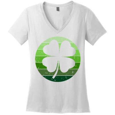 Shamrock Retro Sunset Lucky Leaf Women's V-Neck T-Shirt