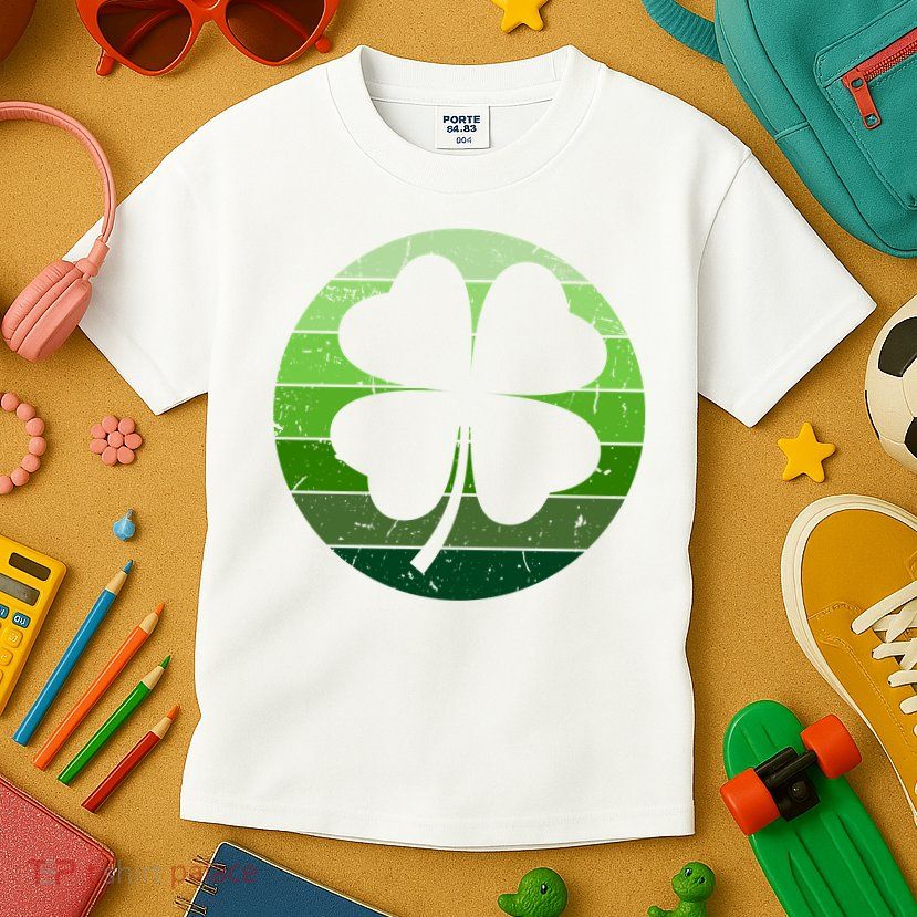Shamrock Retro Sunset Lucky Leaf Kids T-Shirt