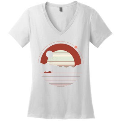 Solitude Red Sun Women's V-Neck T-Shirt