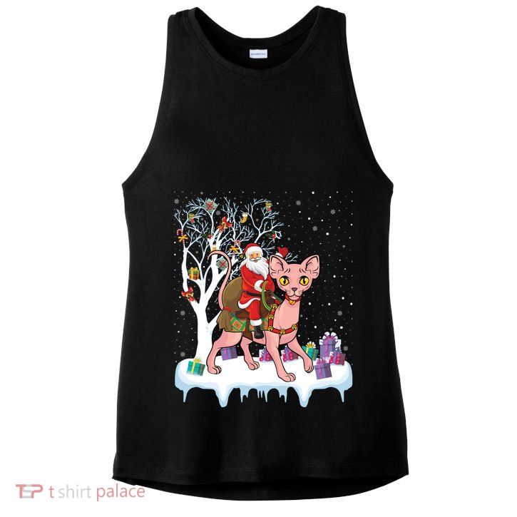 Santa Riding Sphynx Cat Christmas Sphynx Cat Lover Xmas Gift Ladies PosiCharge Tri-Blend Wicking Tank