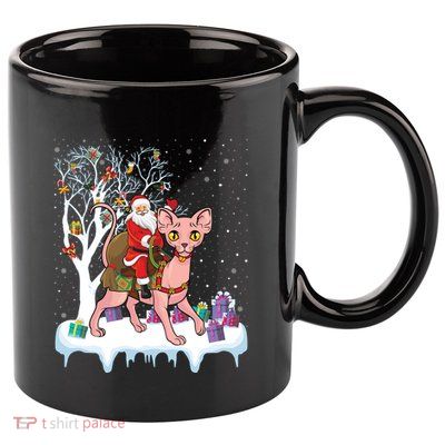 Santa Riding Sphynx Cat Christmas Sphynx Cat Lover Xmas Gift 11oz C Handle Ceramic Mug