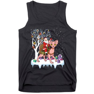 Santa Riding Sphynx Cat Christmas Sphynx Cat Lover Xmas Gift Tank Top