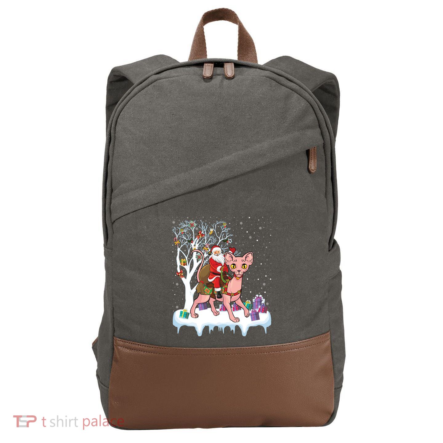 Santa Riding Sphynx Cat Christmas Sphynx Cat Lover Xmas Gift Cotton Canvas Backpack