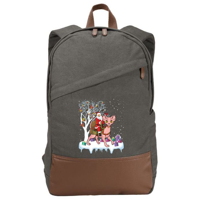 Santa Riding Sphynx Cat Christmas Sphynx Cat Lover Xmas Gift Cotton Canvas Backpack