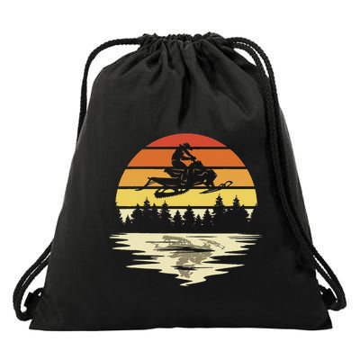 Snowmobile Retro Sunset Snowmobiling Lovers Snowcross Drawstring Bag