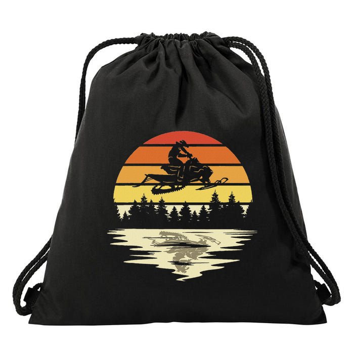 Snowmobile Retro Sunset Snowmobiling Lovers Snowcross Drawstring Bag