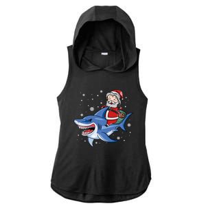 Santa Riding Shark Christmas Pajamas Ladies PosiCharge Tri-Blend Wicking Draft Hoodie Tank