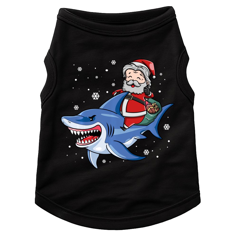 Santa Riding Shark Christmas Pajamas Doggie Tank