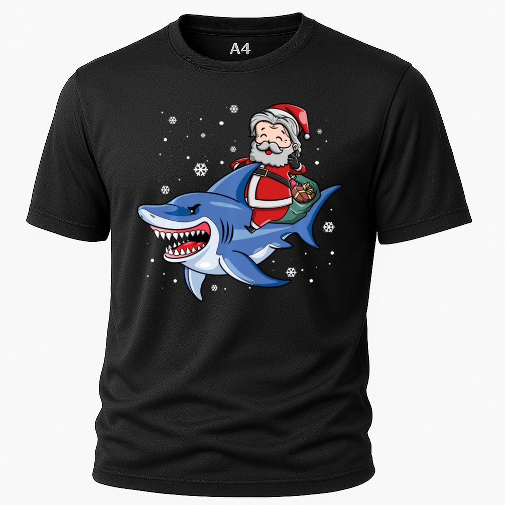 Santa Riding Shark Christmas Pajamas Cooling Performance Crew T-Shirt