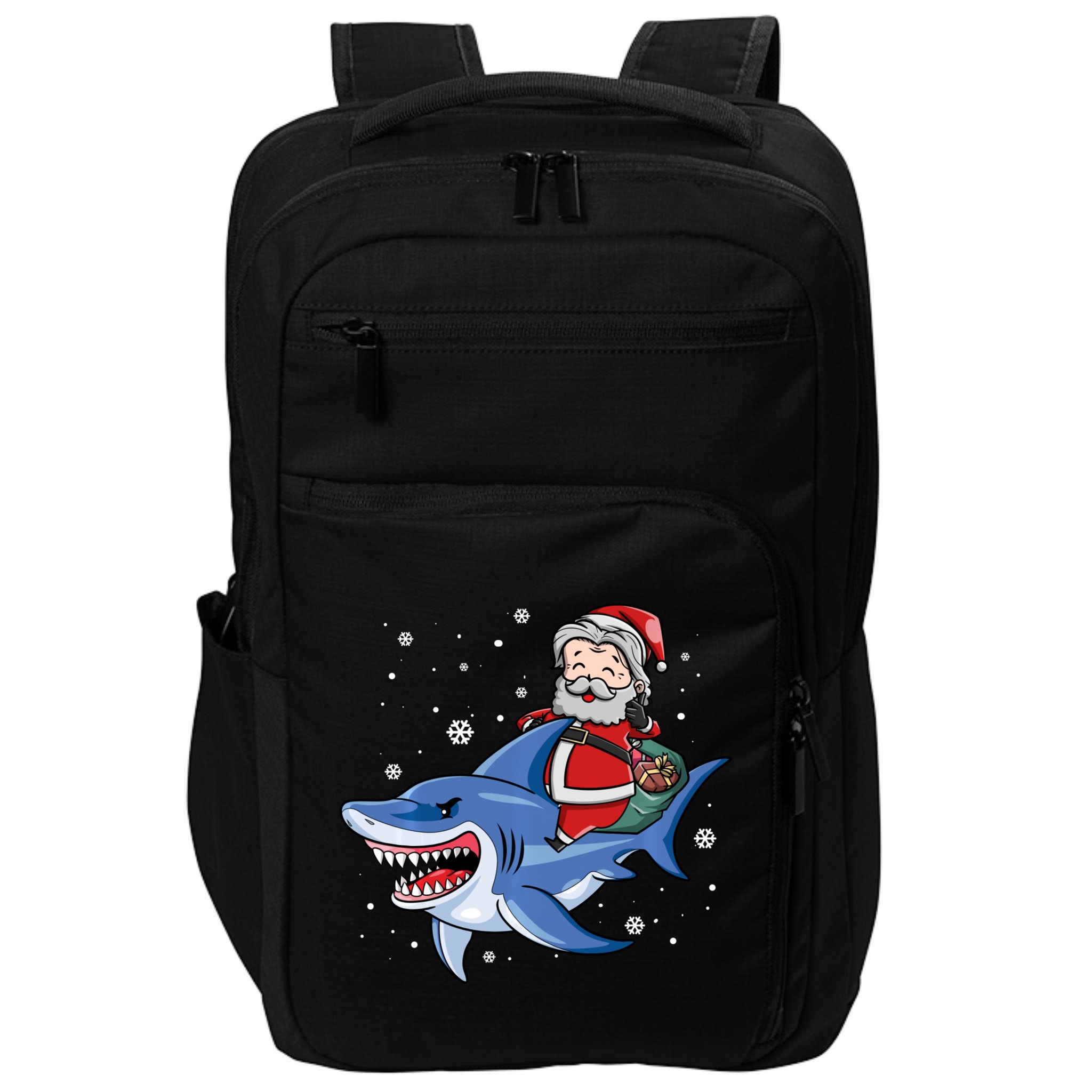 Santa Riding Shark Christmas Pajamas Impact Tech Backpack