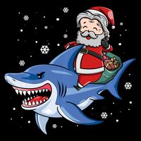 Santa Riding Shark Christmas Pajamas Flat Bill Trucker Hat